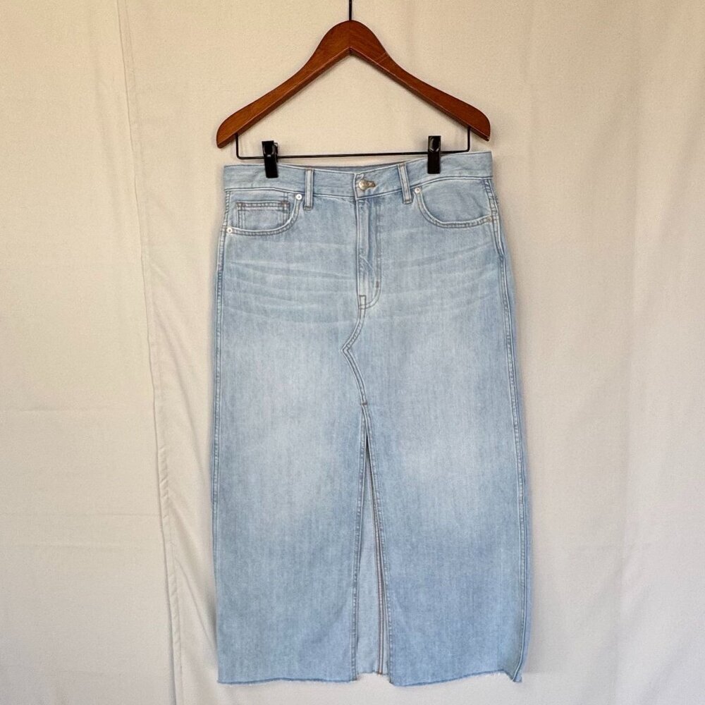 Madewell The Rilee Denim Fitzgerald Ultra Light Washβ Midi Skirt Size 30